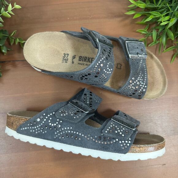 Birkenstock Arizona Injected Rivets Suede Leather Sandals Size 37 US 6 - Picture 1 of 10